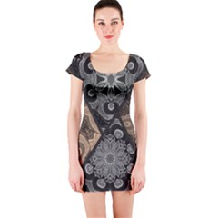 Crazy Beautiful Black Brown Abstract  Short Sleeve Bodycon Dress by OCDesignss