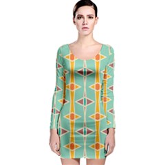 Rhombus Pattern In Retro Colors  Long Sleeve Bodycon Dress by LalyLauraFLM