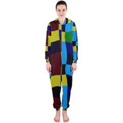 Distorted Squares In Retro Colors Hooded Jumpsuit (ladies) by LalyLauraFLM