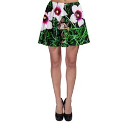 Pink Flowers Over A Green Grass Skater Skirt by DanaeStudio