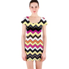 Colorful Chevron Pattern Stripes Pattern Short Sleeve Bodycon Dress by Simbadda