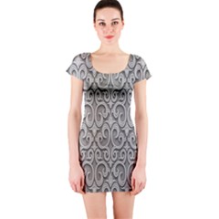 Patterns Wavy Background Texture Metal Silver Short Sleeve Bodycon Dress by Simbadda