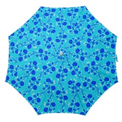 Vertical Floral Rose Flower Blue Straight Umbrellas by Mariart