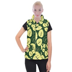 Leaf Green Yellow Women s Button Up Puffer Vest by Mariart