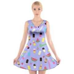 Summer Pattern V-neck Sleeveless Skater Dress by Valentinaart