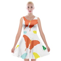 Beautiful Colorful Polka Dot Butterflies Clipart Velvet Skater Dress by BangZart