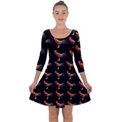 Background Pattern Chicken Fowl Quarter Sleeve Skater Dress by BangZart