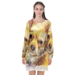 Dog Animal Art Abstract Watercolor Long Sleeve Chiffon Shift Dress  by Celenk