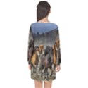 Horses Stampede Nature Running Long Sleeve Chiffon Shift Dress  View2