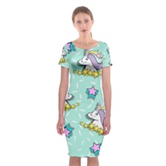 Magical Happy Unicorn And Stars Classic Short Sleeve Midi Dress by Bigfootshirtshop