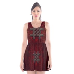 Decorative Celtic Knot On Dark Vintage Background Scoop Neck Skater Dress by FantasyWorld7