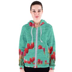 Green Denim Flowers Women s Zipper Hoodie by snowwhitegirl