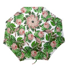 Flamingo Floral White Folding Umbrellas by snowwhitegirl