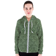 Damask Green Women s Zipper Hoodie by vintage2030