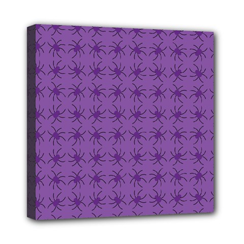 Pattern Spiders Purple And Black Halloween Gothic Modern Mini Canvas 8  X 8  (stretched) by genx