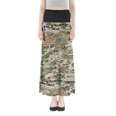 Wood Camouflage Military Army Green Khaki Pattern Full Length Maxi Skirt by snek