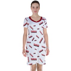 Funny Bacon Slices Pattern Infidel Red Meat Short Sleeve Nightdress by genx