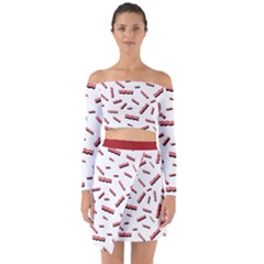 Funny Bacon Slices Pattern Infidel Red Meat Off Shoulder Top With Skirt Set by genx