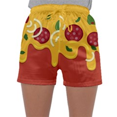 Pizza Topping Funny Modern Yellow Melting Cheese And Pepperonis Sleepwear Shorts by genx