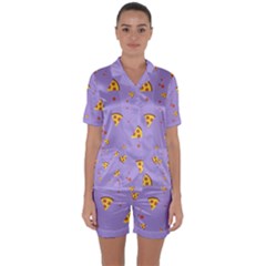 Pizza Pattern Violet Pepperoni Cheese Funny Slices Satin Short Sleeve Pyjamas Set by genx