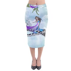 Cute Fairy Dancing On A Piano Velvet Midi Pencil Skirt by FantasyWorld7