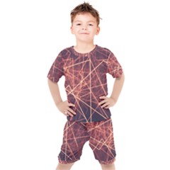 Light Fiber Black Fractal Art Kids  Tee And Shorts Set by HermanTelo