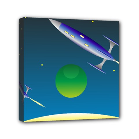 Rocket Spaceship Space Mini Canvas 6  X 6  (stretched) by HermanTelo