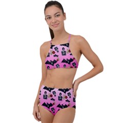 Pink Gradient Bat Pattern High Waist Tankini Set by snowwhitegirl