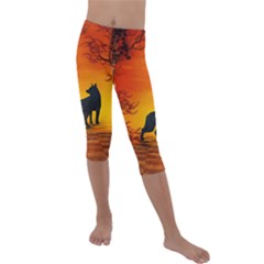 Wonderful Wolf In The Night Kids  Lightweight Velour Capri Leggings  by FantasyWorld7