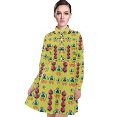 Power Can Be Flowers And Ornate Colors Decorative Long Sleeve Chiffon Shirt Dress by pepitasart