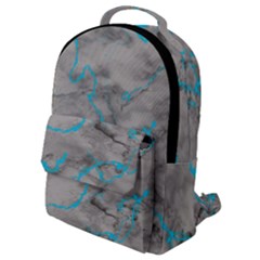 Marble Light Gray With Bright Cyan Blue Veins Texture Floor Background Retro Neon 80s Style Neon Colors Print Luxuous Real Marble Flap Pocket Backpack (small) by genx