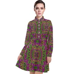 Peacock Lace In The Nature Long Sleeve Chiffon Shirt Dress by pepitasart