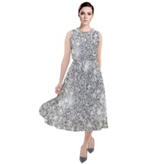 Silver And White Glitters Metallic Finish Party Texture Background Imitation Round Neck Boho Dress by genx