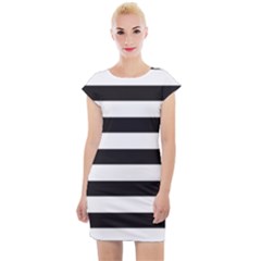 Black And White Large Stripes Goth Mime French Style Cap Sleeve Bodycon Dress by genx