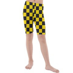 Checkerboard Pattern Black And Yellow Ancap Libertarian Kids  Mid Length Swim Shorts by snek