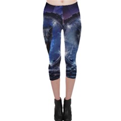 Awesome Wolf In The Gate Capri Leggings  by FantasyWorld7