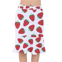 Seamless Pattern Fresh Strawberry Short Mermaid Skirt by Wegoenart