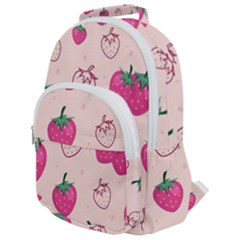 Seamless-strawberry-fruit-pattern-background Rounded Multi Pocket Backpack by Vaneshart