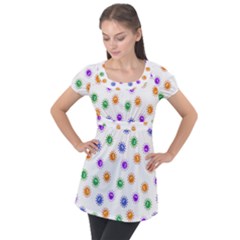 Cartoon Corona Virus Covid 19 Puff Sleeve Tunic Top by SpinnyChairDesigns