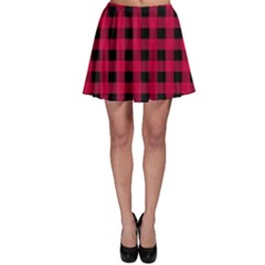 Dark Pink Black Buffalo Plaid Skater Skirt by SpinnyChairDesigns