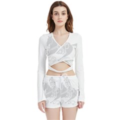 Cowgirl Barrel Racing A White Horse Velvet Wrap Crop Top And Shorts Set by WayfarerApothecary