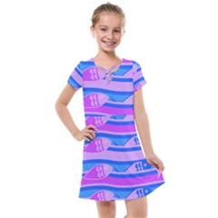 Fish Texture Blue Violet Module Kids  Cross Web Dress by HermanTelo