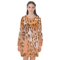 Leopard-knitted Long Sleeve Chiffon Shift Dress  by skindeep