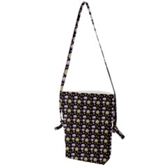 Shiny Pumpkins On Black Background Folding Shoulder Bag by SychEva