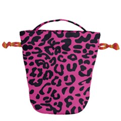 Leopard Print Jaguar Dots Pink Neon Drawstring Bucket Bag by ConteMonfrey