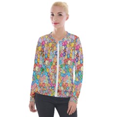 Floral Flowers Velvet Zip Up Jacket by artworkshop