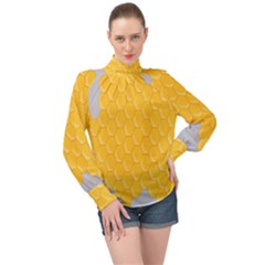 Hexagons Yellow Honeycomb Hive Bee Hive Pattern High Neck Long Sleeve Chiffon Top by artworkshop