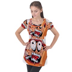 Brain Cartoon Animation Puff Sleeve Tunic Top by Jancukart