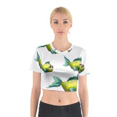 Fish Vector Green Cotton Crop Top by Sapixe