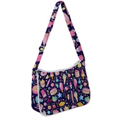 Cute-seamless-pattern-with-colorful-sweets-cakes-lollipops Zip Up Shoulder Bag by Wegoenart